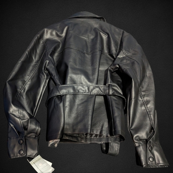 New Womens Moto Jacket Size XL Faux Leather Belted Jacket Moto Gear Jacket - Picture 3 of 11